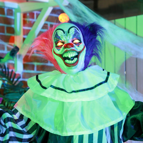 Polyester Halloween Scary Laughing Clown 173cm High With Glowing Eyes - Velmora