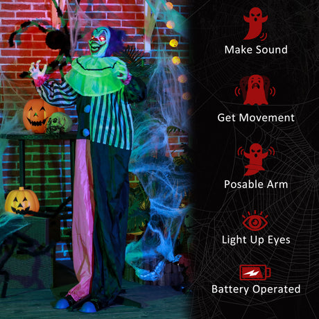 Polyester Halloween Scary Laughing Clown 173cm High With Glowing Eyes - Velmora