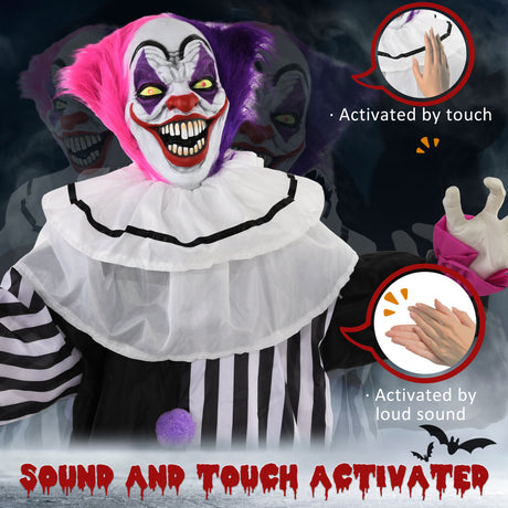 Polyester Halloween Scary Laughing Clown 173cm High With Glowing Eyes - Velmora