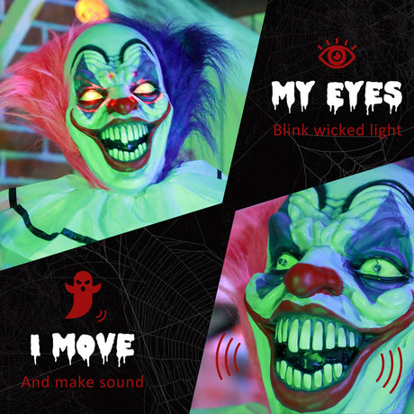 Polyester Halloween Scary Laughing Clown 173cm High With Glowing Eyes - Velmora
