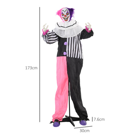 Polyester Halloween Scary Laughing Clown 173cm High With Glowing Eyes - Velmora