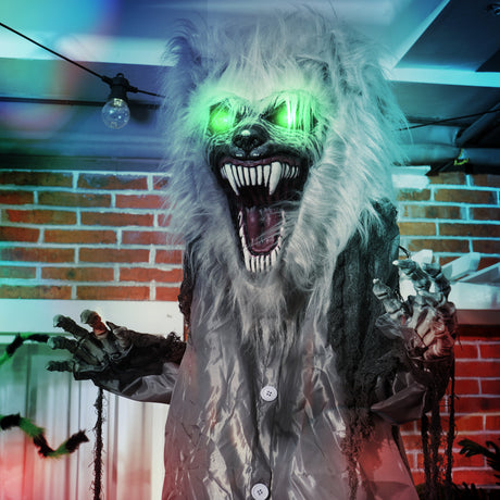 Polyester Halloween Skeleton Werewolf 210cm High With Glowing Eyes - Velmora