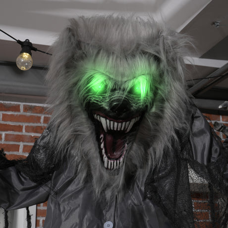 Polyester Halloween Skeleton Werewolf 210cm High With Glowing Eyes - Velmora
