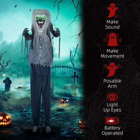 Polyester Halloween Skeleton Werewolf 210cm High With Glowing Eyes - Velmora