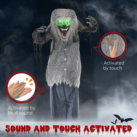 Polyester Halloween Skeleton Werewolf 210cm High With Glowing Eyes - Velmora