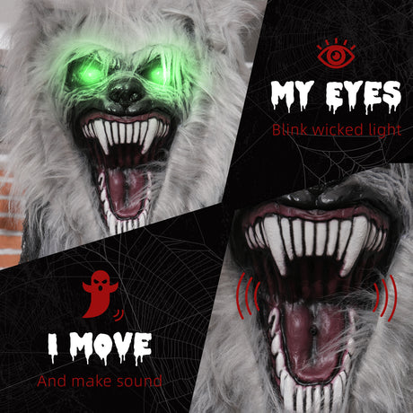 Polyester Halloween Skeleton Werewolf 210cm High With Glowing Eyes - Velmora