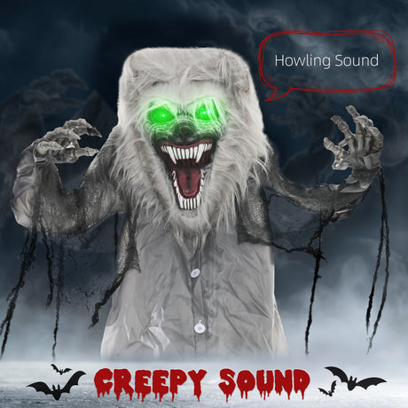 Polyester Halloween Skeleton Werewolf 210cm High With Glowing Eyes - Velmora