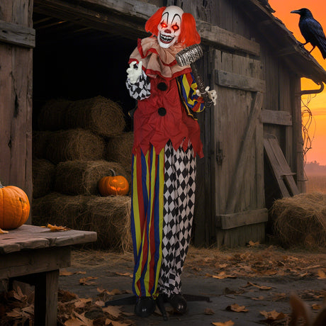 Polyester Halloween Standing Clown 173cm High With Glowing Eyes - Velmora