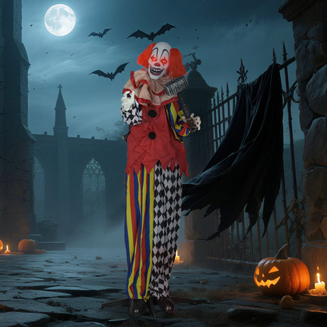 Polyester Halloween Standing Clown 173cm High With Glowing Eyes - Velmora