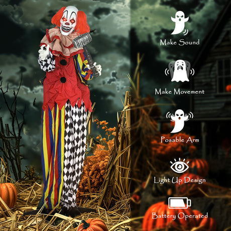 Polyester Halloween Standing Clown 173cm High With Glowing Eyes - Velmora