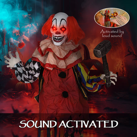 Polyester Halloween Standing Clown 173cm High With Glowing Eyes - Velmora