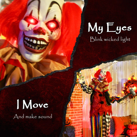 Polyester Halloween Standing Clown 173cm High With Glowing Eyes - Velmora
