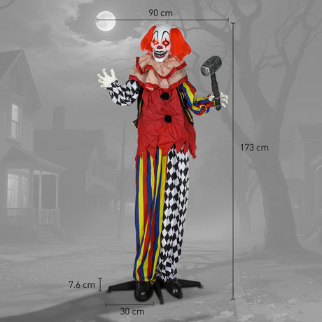 Polyester Halloween Standing Clown 173cm High With Glowing Eyes - Velmora