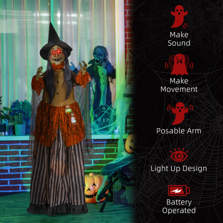 Polyester Halloween Witch 183cm High With Red Light Up Eyes - Velmora