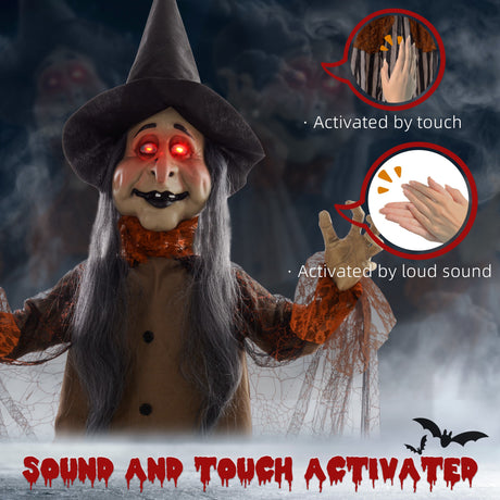 Polyester Halloween Witch 183cm High With Red Light Up Eyes - Velmora