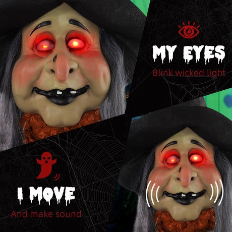 Polyester Halloween Witch 183cm High With Red Light Up Eyes - Velmora