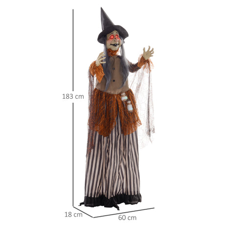 Polyester Halloween Witch 183cm High With Red Light Up Eyes - Velmora