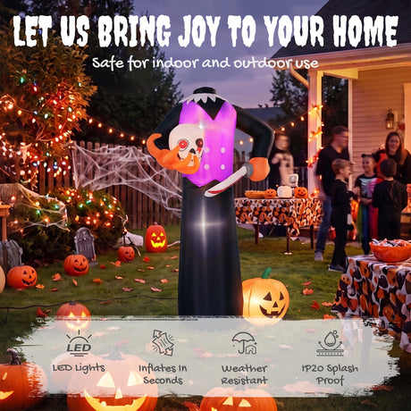 Polyester Inflatable Halloween Headless Skeleton 185cm High With LED - Velmora