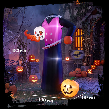 Polyester Inflatable Halloween Headless Skeleton 185cm High With LED - Velmora