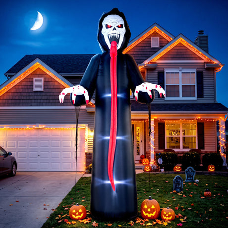 Polyester Inflatable Halloween Skeleton 310cm High With LED - Velmora