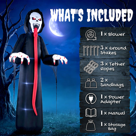 Polyester Inflatable Halloween Skeleton 310cm High With LED - Velmora