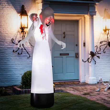 Polyester Inflatable Halloween Three Headed Ghost 270cm High With LED - Velmora