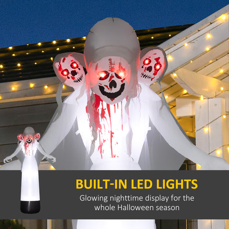 Polyester Inflatable Halloween Three Headed Ghost 270cm High With LED - Velmora