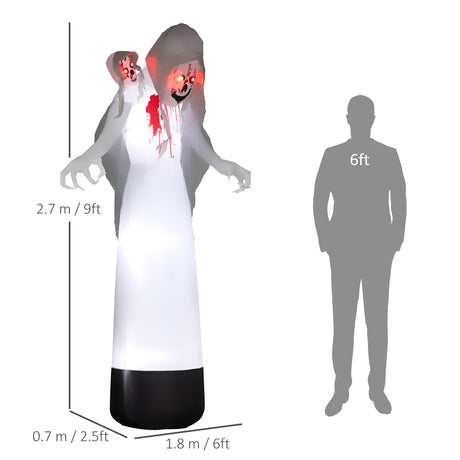 Polyester Inflatable Halloween Three Headed Ghost 270cm High With LED - Velmora