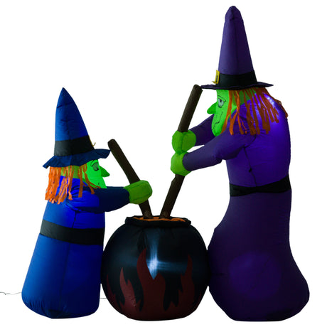 Polyester Inflatable Halloween Witches Around A Black Cauldron 180cm High With LED - Velmora