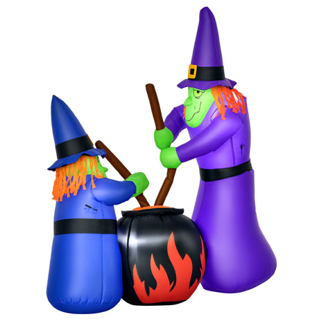 Polyester Inflatable Halloween Witches Around A Black Cauldron 180cm High With LED - Velmora