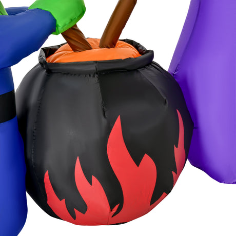 Polyester Inflatable Halloween Witches Around A Black Cauldron 180cm High With LED - Velmora