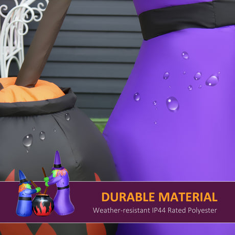 Polyester Inflatable Halloween Witches Around A Black Cauldron 180cm High With LED - Velmora