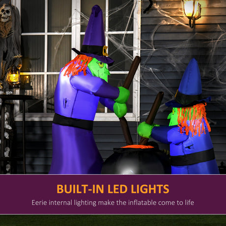 Polyester Inflatable Halloween Witches Around A Black Cauldron 180cm High With LED - Velmora