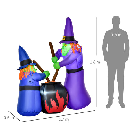 Polyester Inflatable Halloween Witches Around A Black Cauldron 180cm High With LED - Velmora
