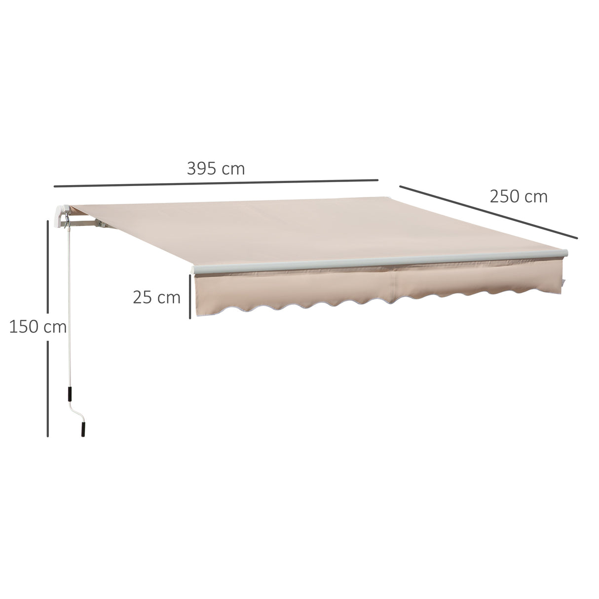 Polyester Manual Awning 295cm Wide x 250cm Depth - Velmora