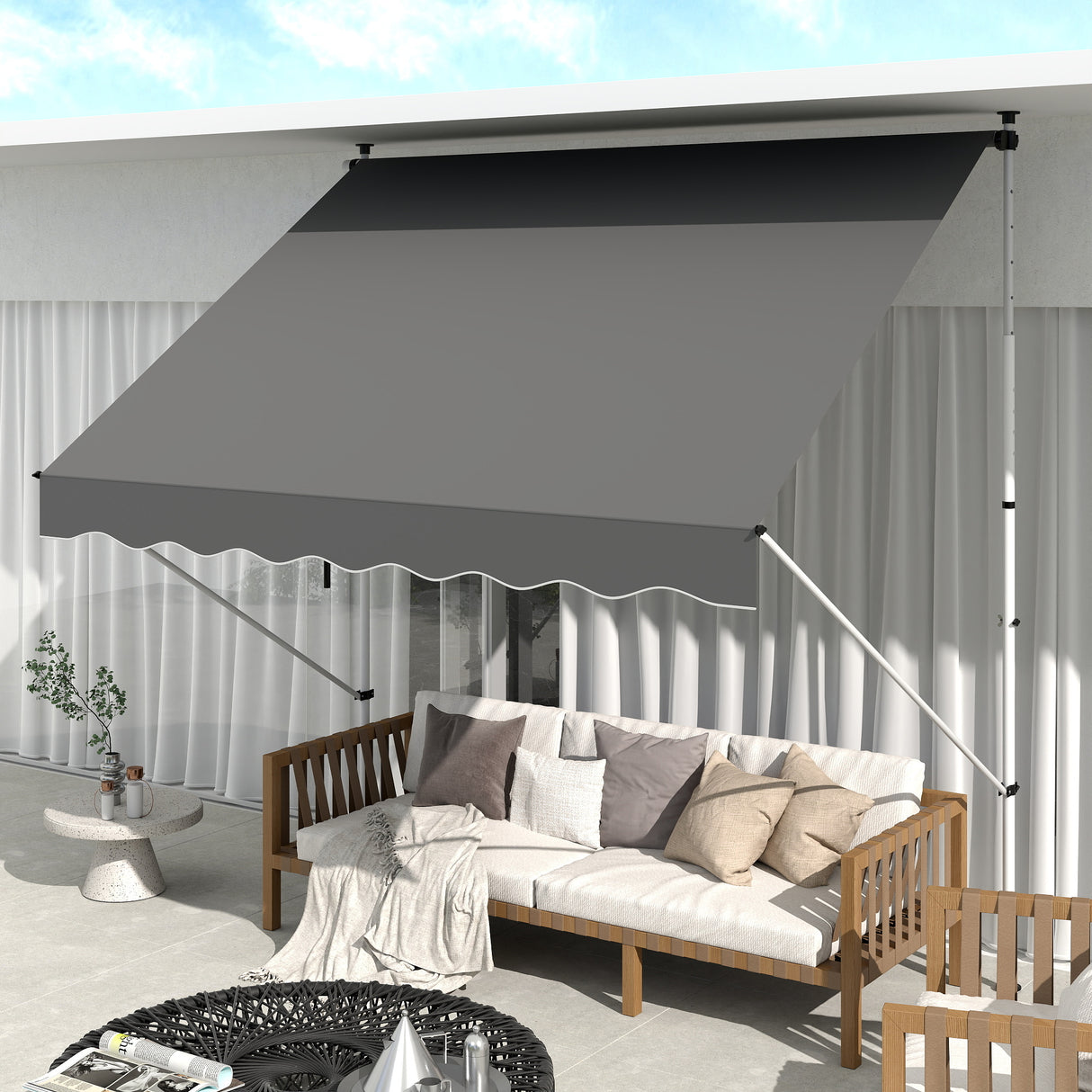 Polyester Manual Awning 300cm Wide x 175cm Depth - Velmora