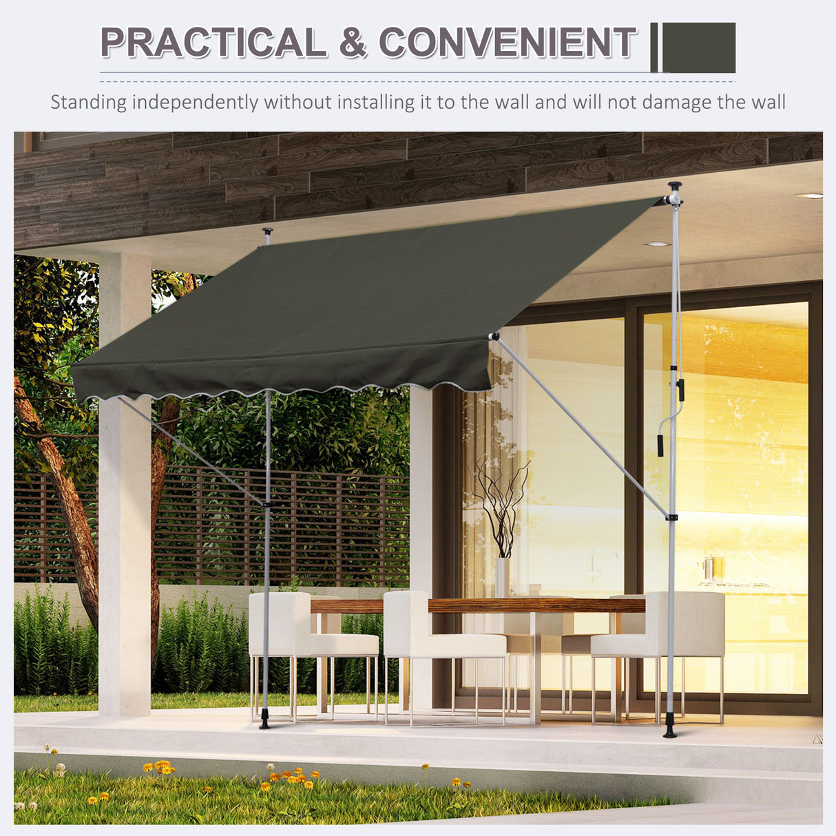 Polyester Manual Awning 300cm Wide x 175cm Depth - Velmora