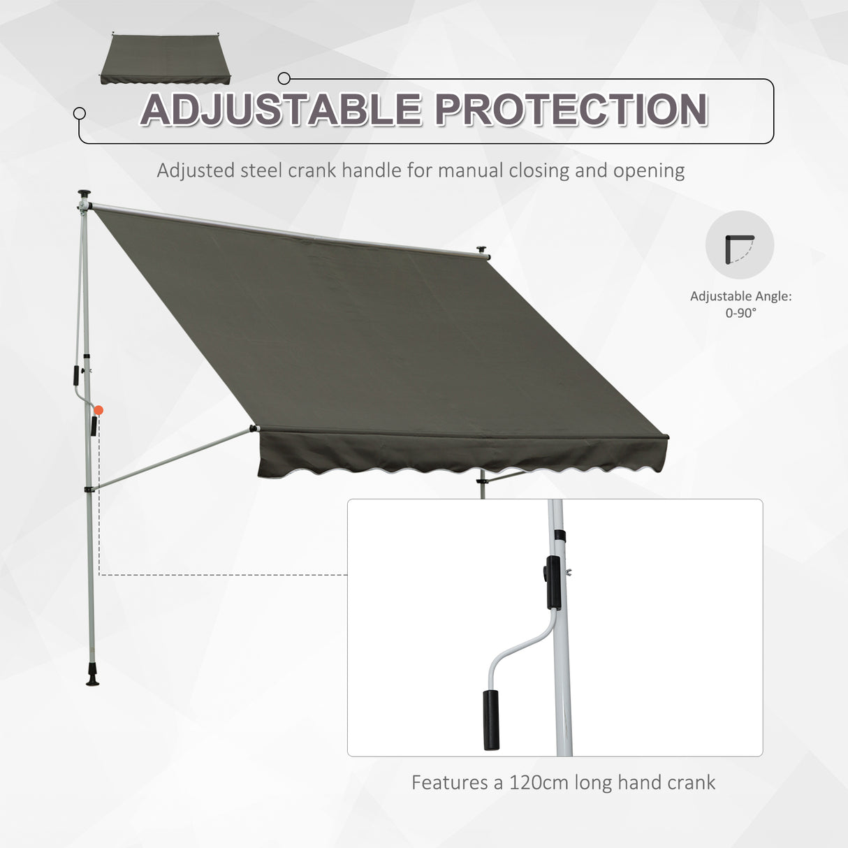 Polyester Manual Awning 300cm Wide x 175cm Depth - Velmora