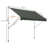 Polyester Manual Awning 300cm Wide x 175cm Depth - Velmora