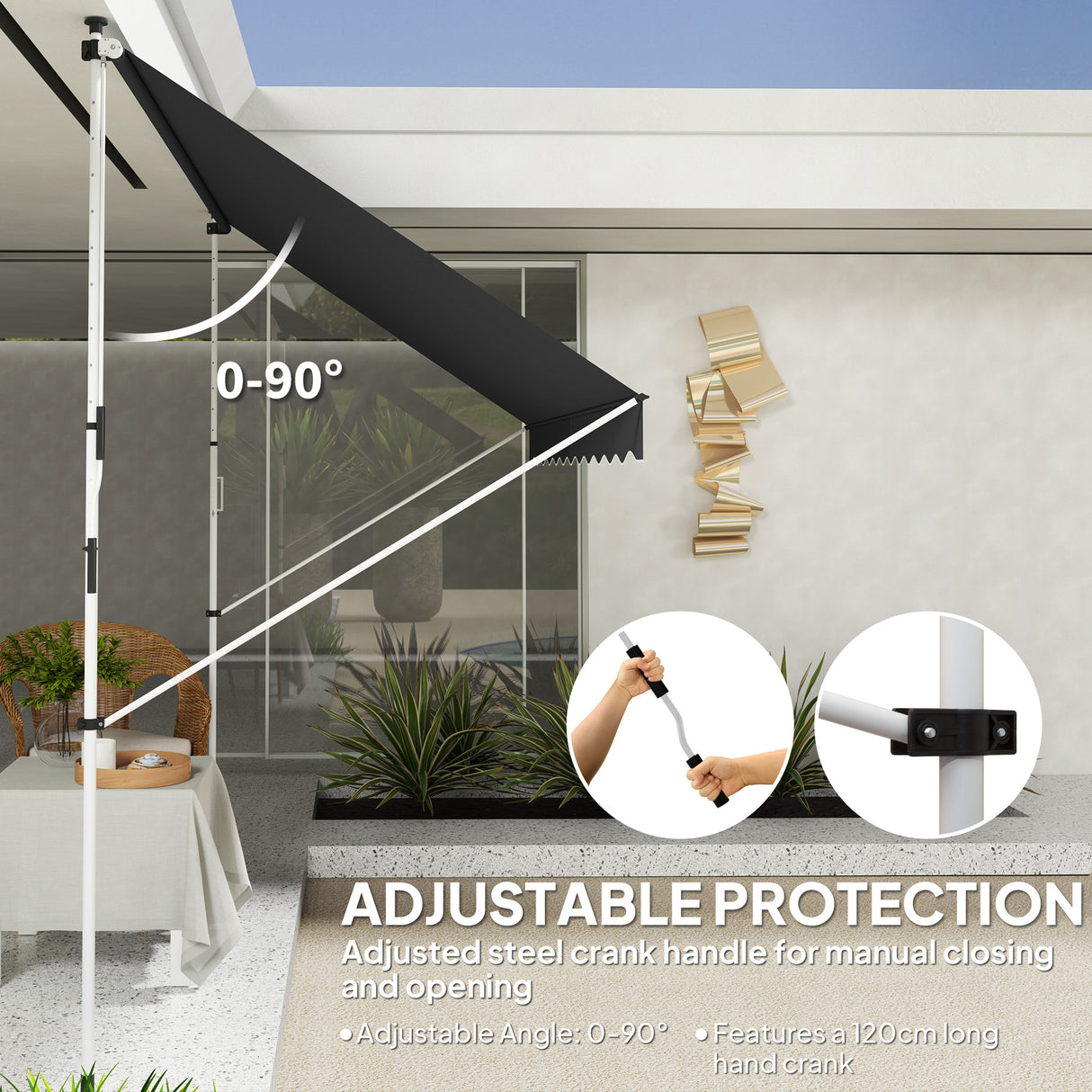Polyester Manual Awning 300cm Wide x 175cm Depth - Velmora