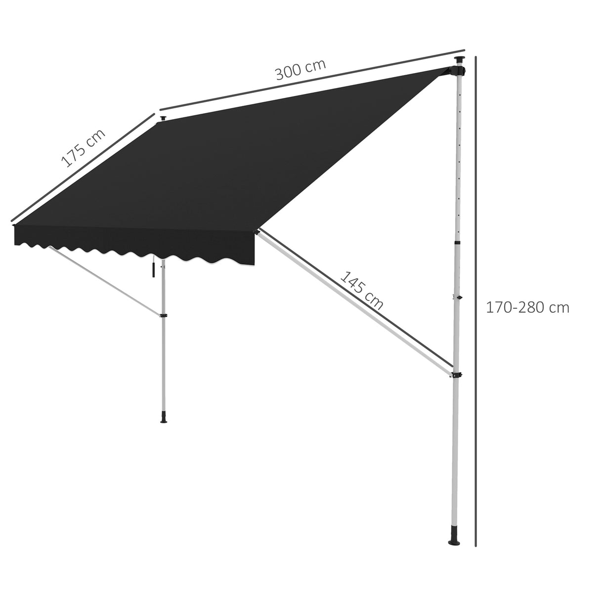 Polyester Manual Awning 300cm Wide x 175cm Depth - Velmora
