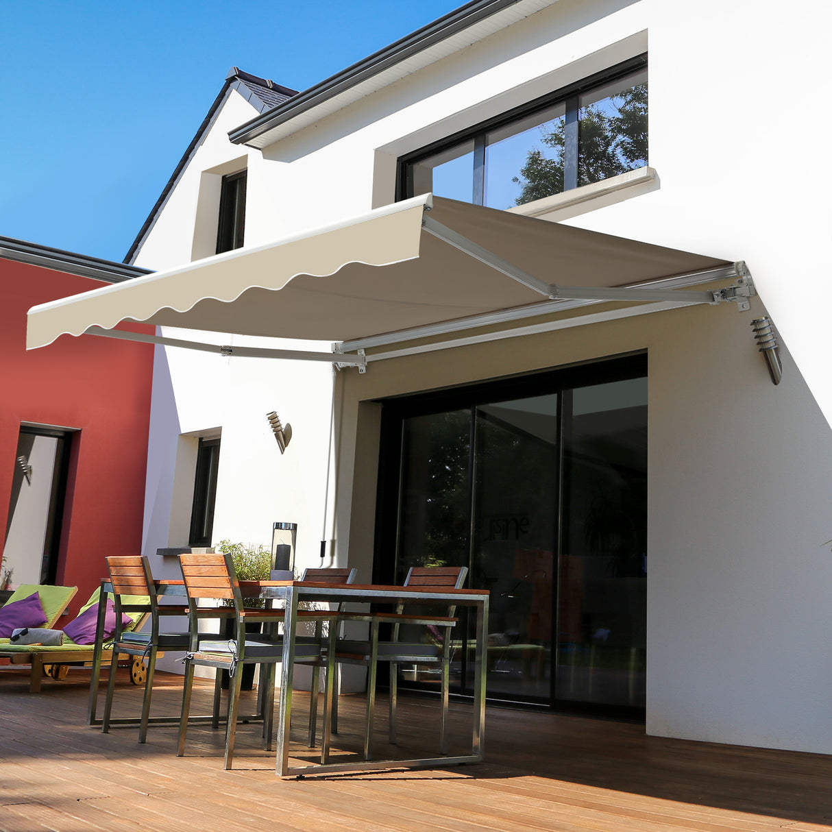 Polyester Manual Retractable Awning 250cm Wide x 200cm Depth - Velmora