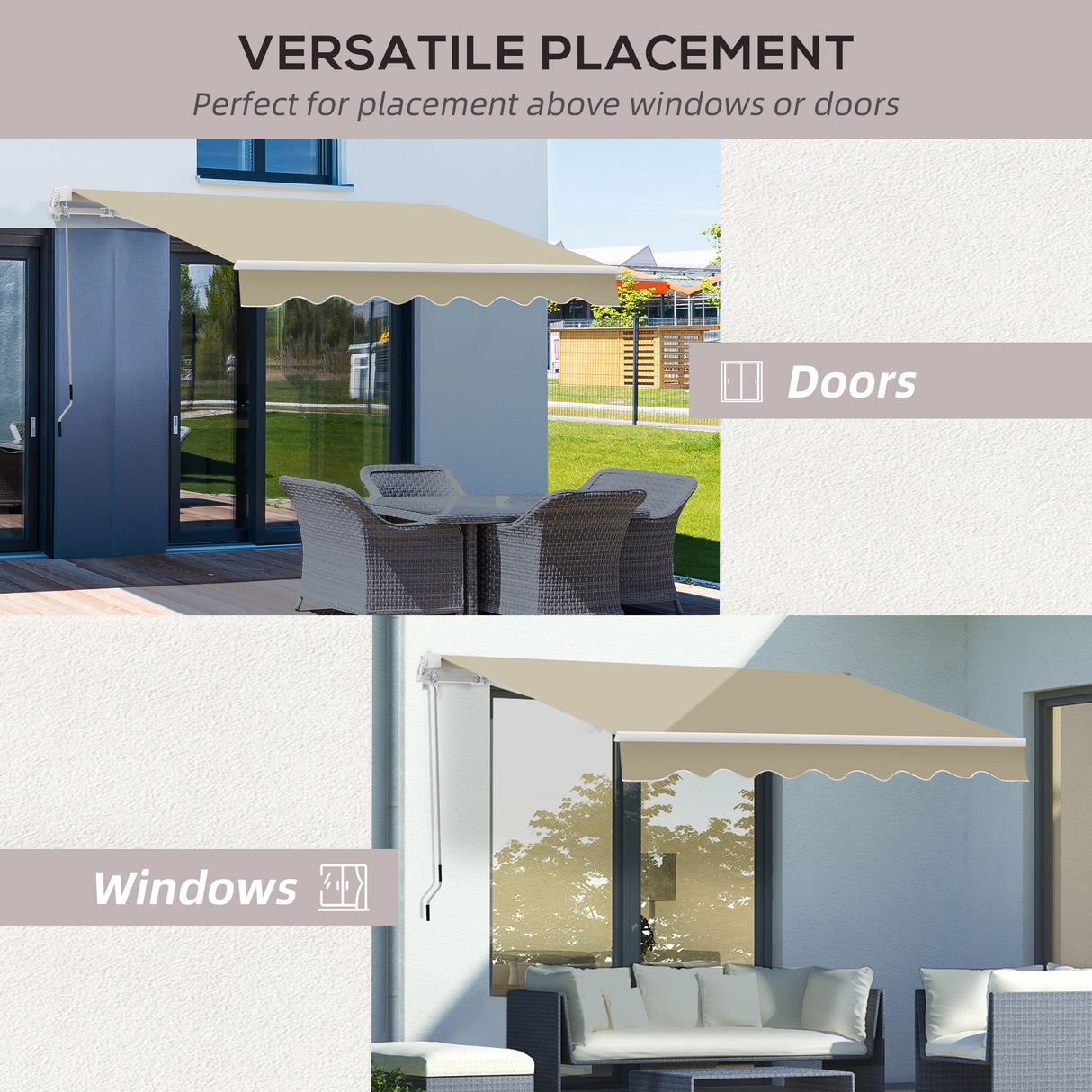 Polyester Manual Retractable Awning 250cm Wide x 200cm Depth - Velmora