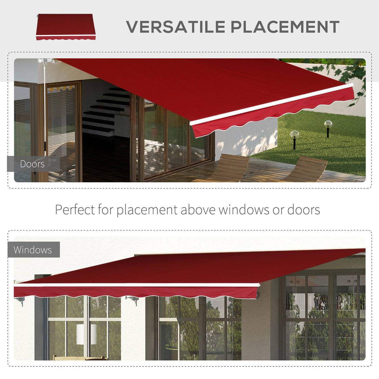 Polyester Manual Retractable Awning 250cm Wide x 200cm Depth - Velmora