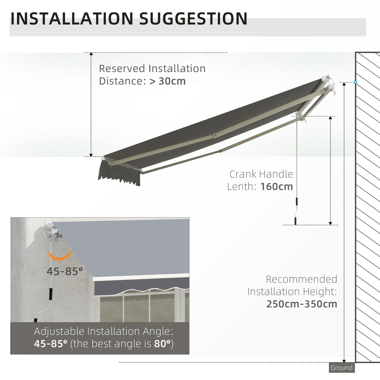 Polyester Manual Retractable Awning 250cm Wide x 237cm Depth - Velmora