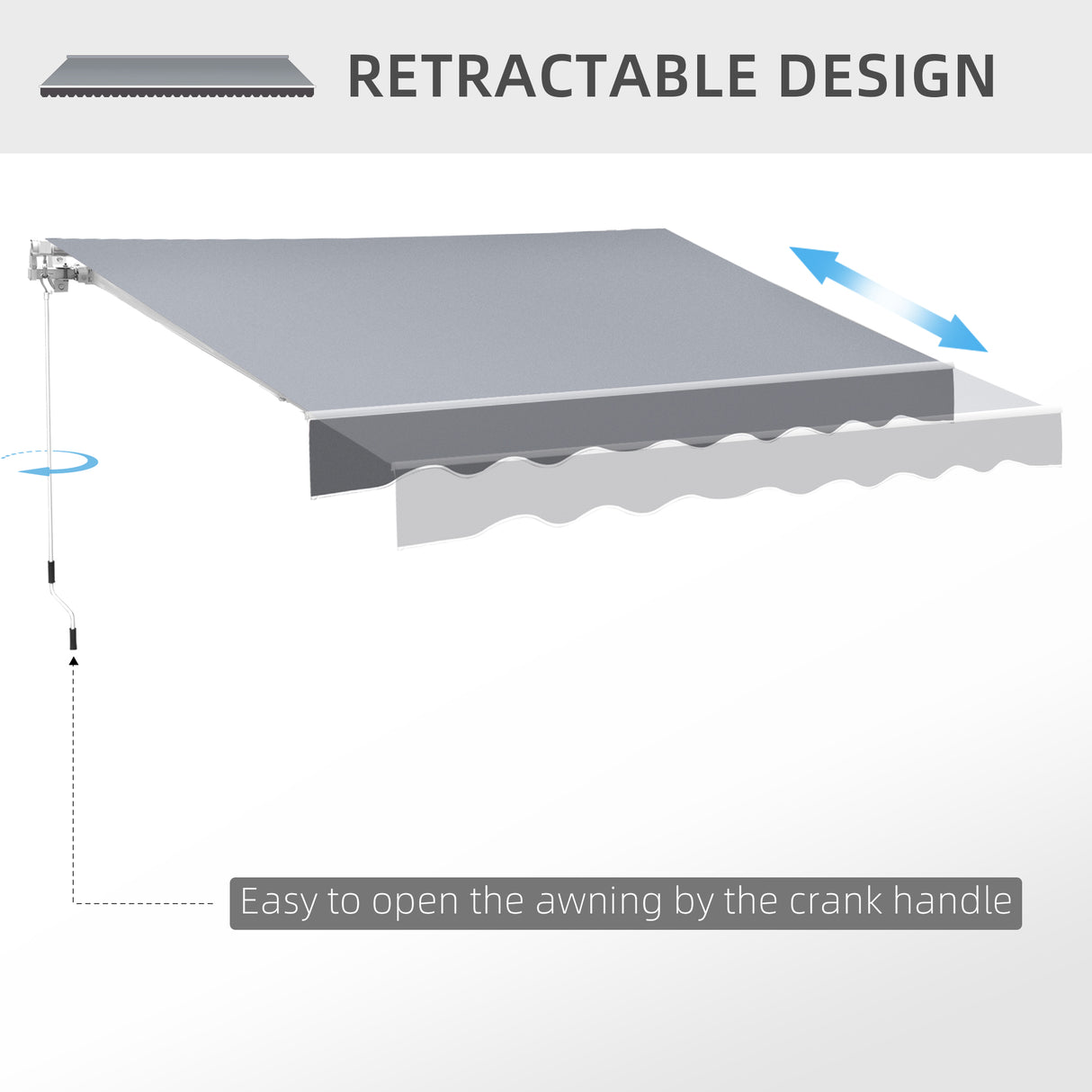 Polyester Manual Retractable Awning 250cm Wide x 237cm Depth - Velmora