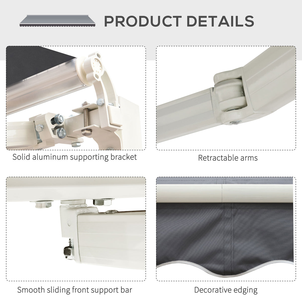 Polyester Manual Retractable Awning 250cm Wide x 237cm Depth - Velmora