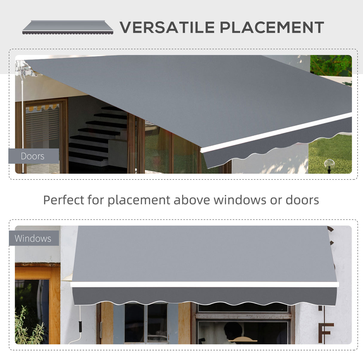 Polyester Manual Retractable Awning 250cm Wide x 237cm Depth - Velmora
