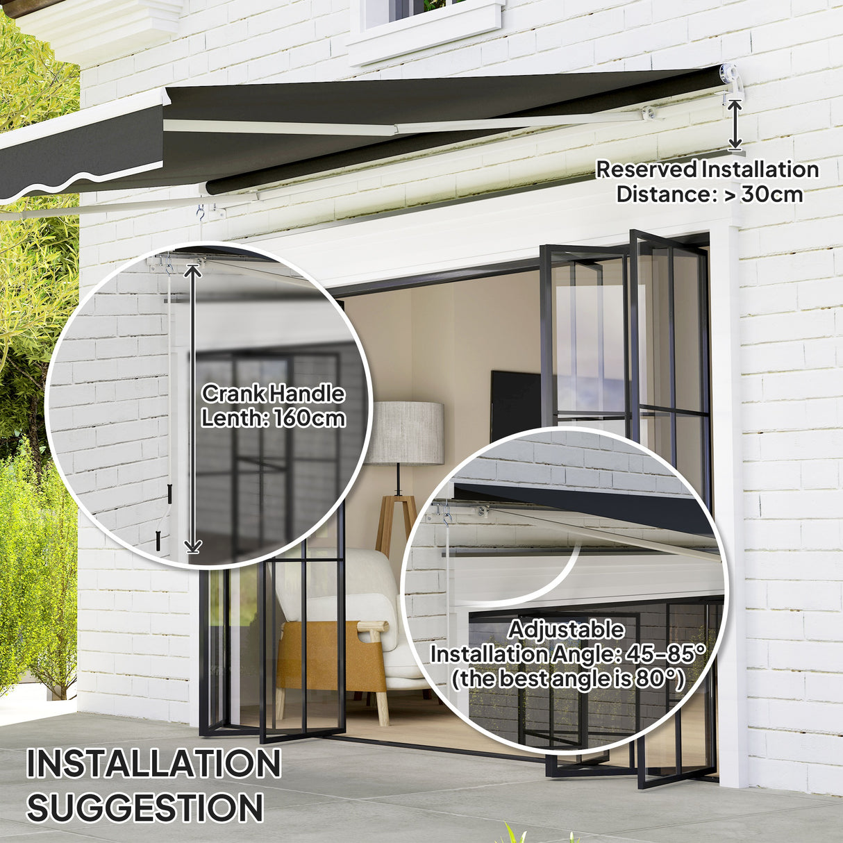 Polyester Manual Retractable Awning 250cm Wide x 237cm Depth - Velmora