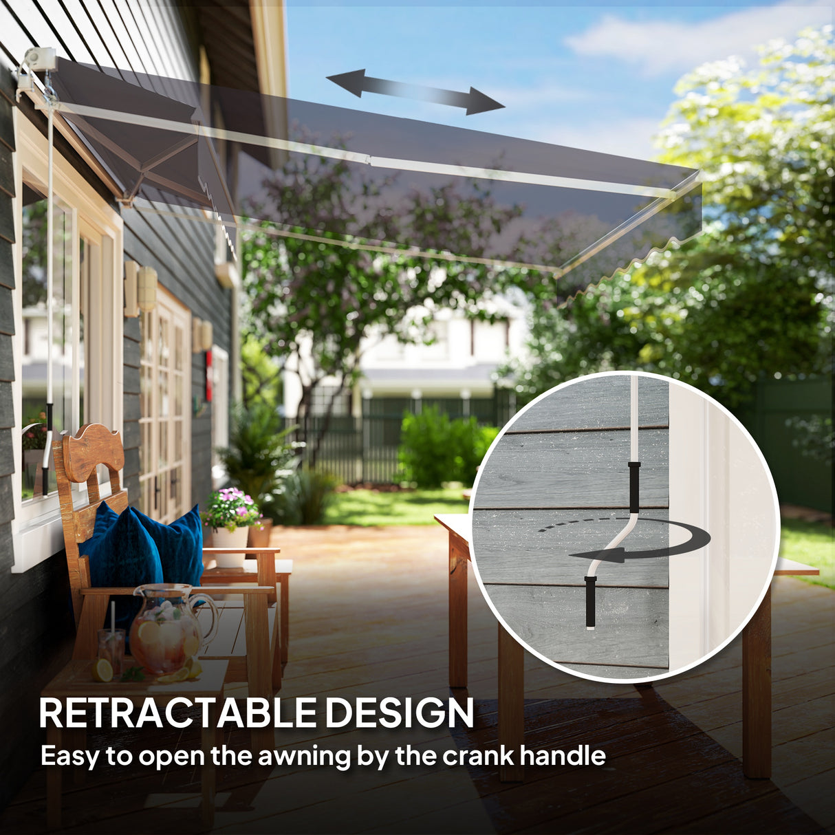 Polyester Manual Retractable Awning 250cm Wide x 237cm Depth - Velmora